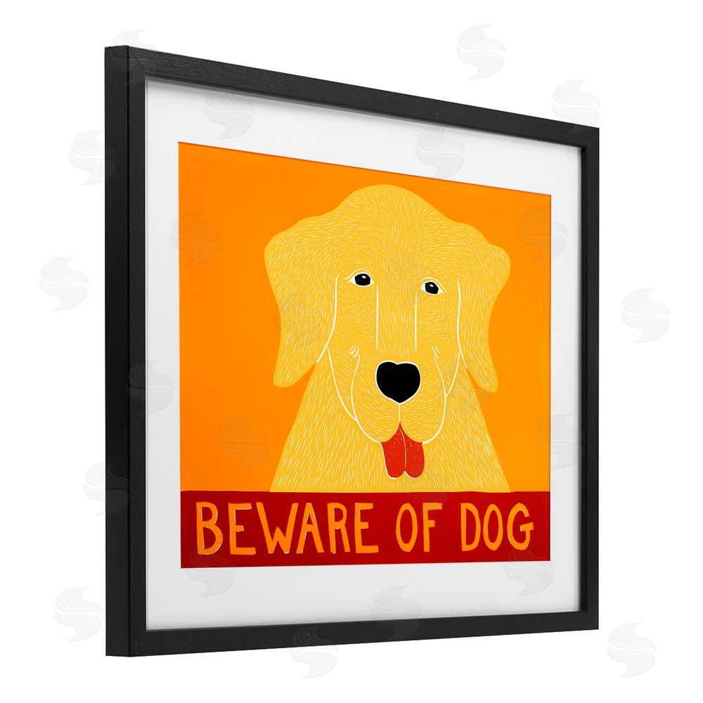 Stephen Huneck Beware Of Dog Yellow & Red Black Framed Print Under Glass Wall Art