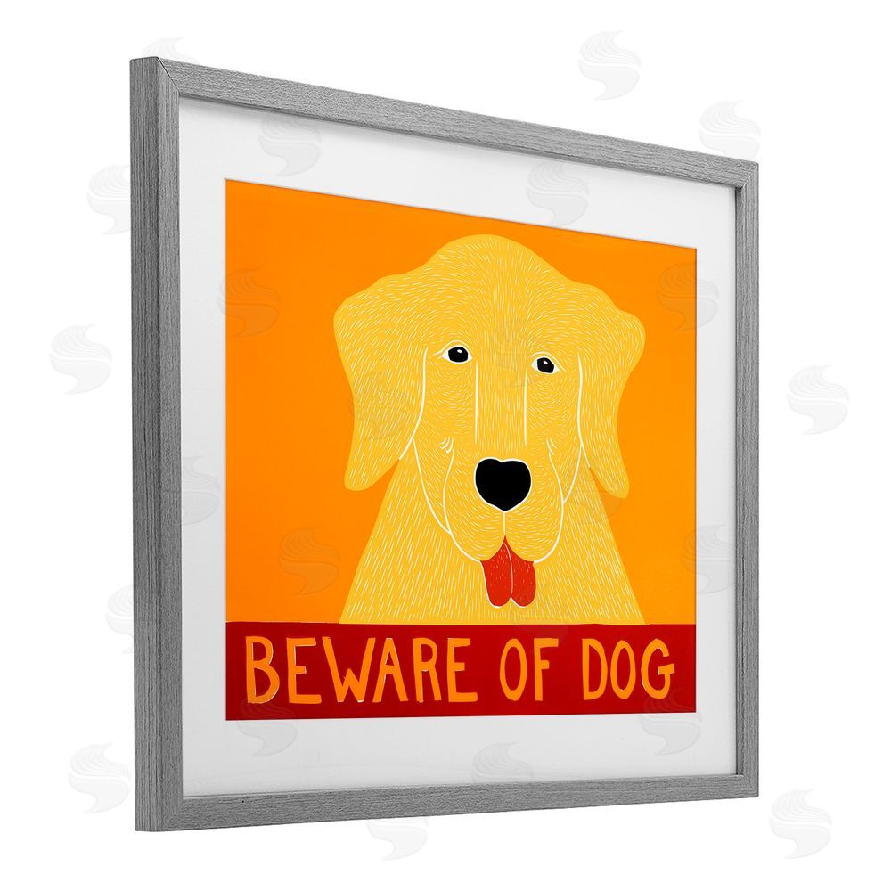 Stephen Huneck Beware Of Dog Yellow & Red Gray Framed Print Under Glass Wall Art