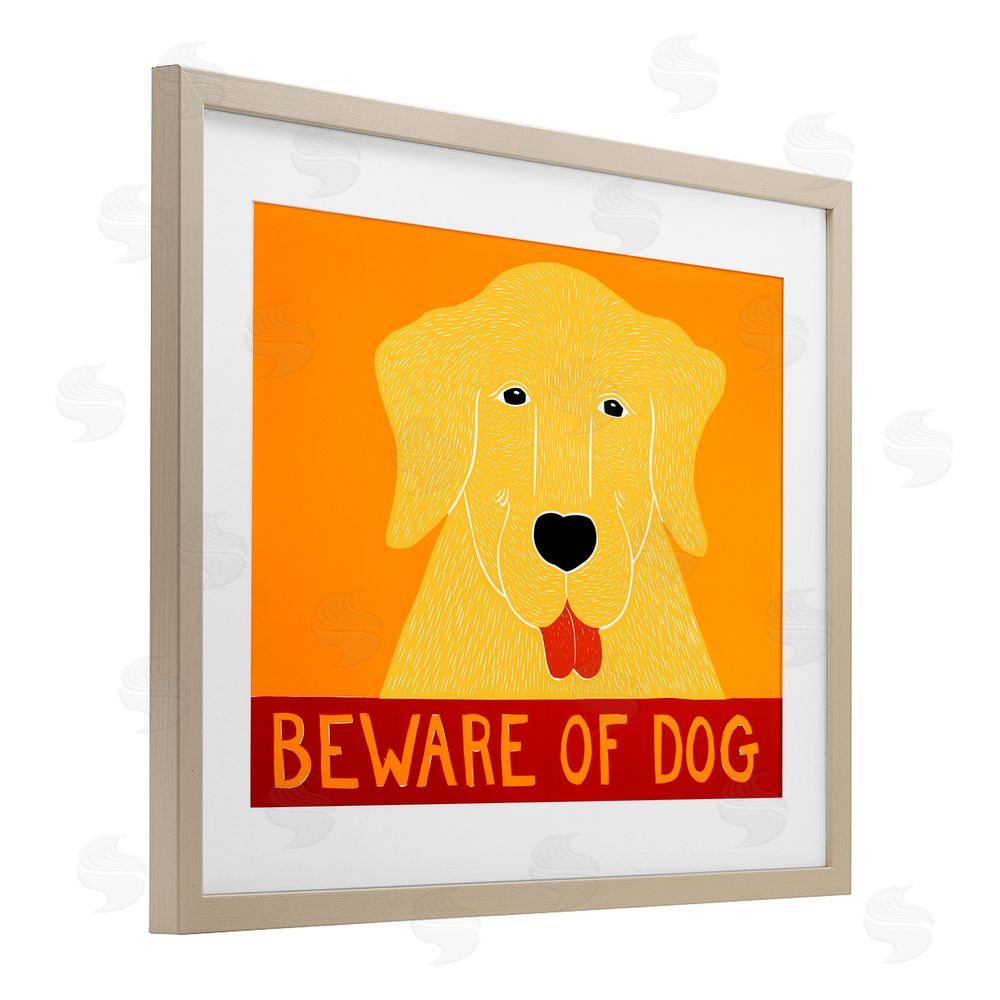 Stephen Huneck Beware Of Dog Yellow & Red Brown Framed Print Under Glass Wall Art
