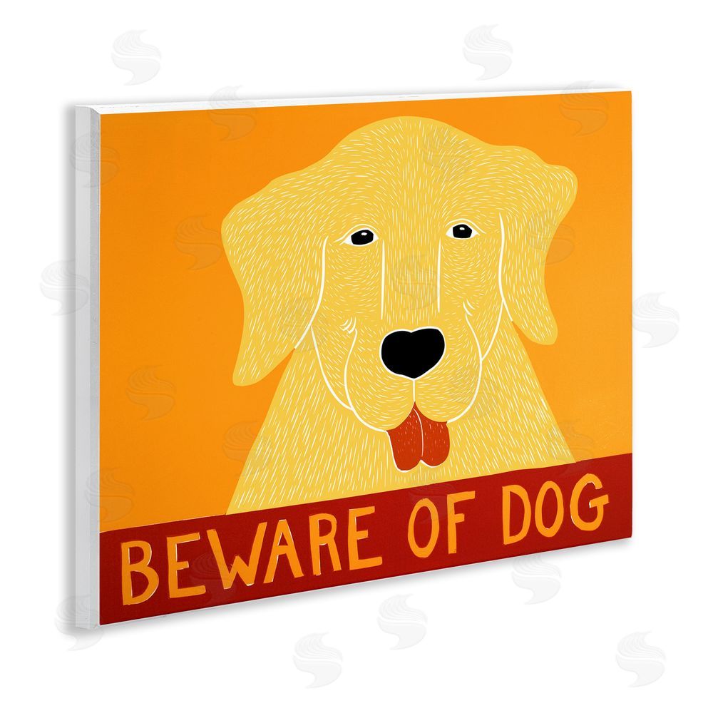 Stephen Huneck Beware Of Dog Yellow & Red Wooden Wall Plaque Art Print