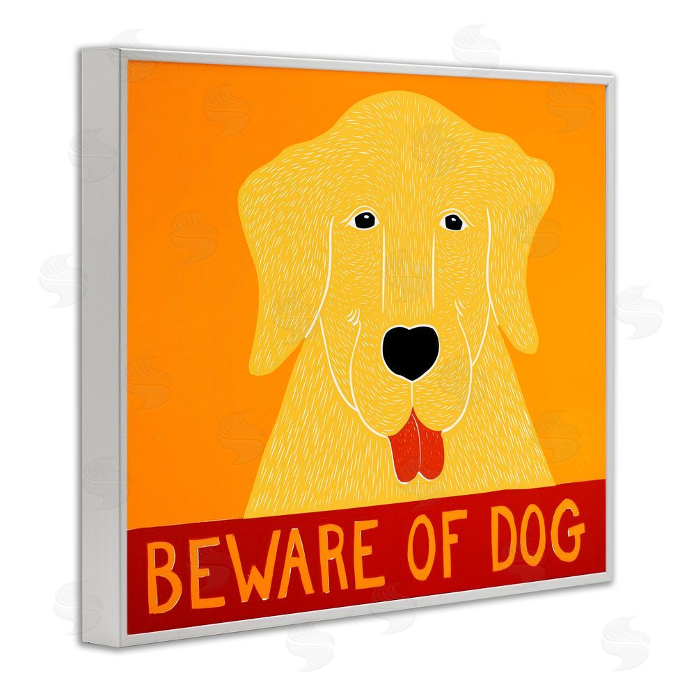 Stephen Huneck Beware Of Dog Yellow & Red White Framed Giclee Print Wall Art