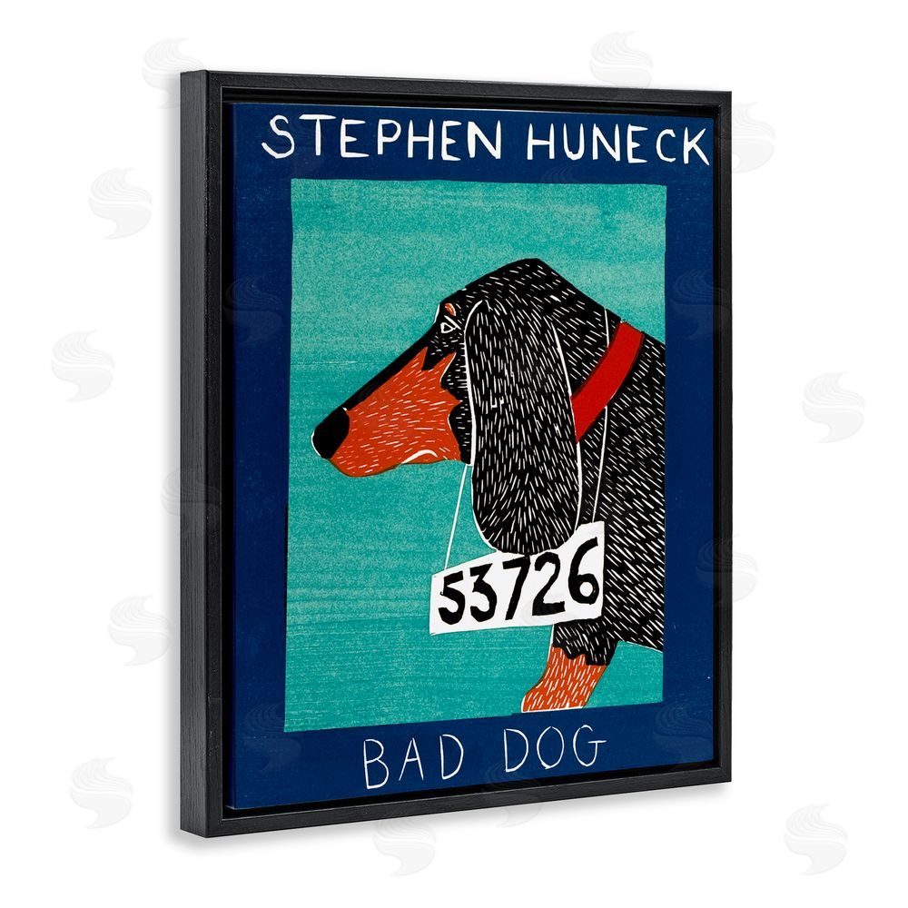 Stephen Huneck Bad Dog Dachshund Black Floating Frame Canvas Wall Art Print