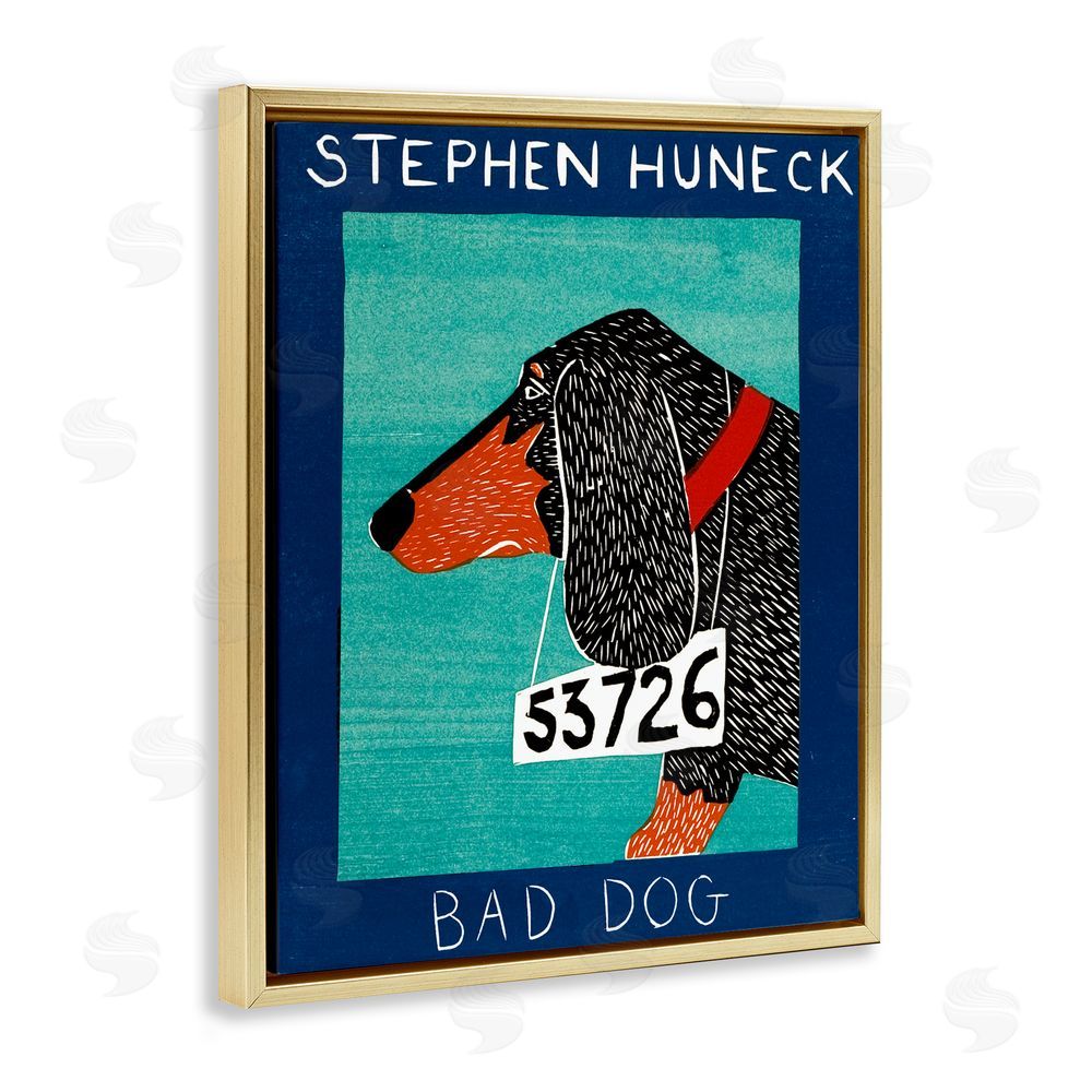 Stephen Huneck Bad Dog Dachshund Gold Floating Frame Canvas Wall Art Print