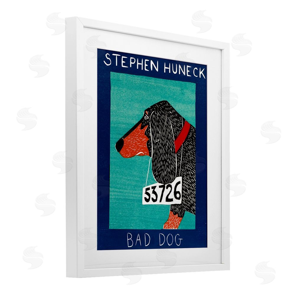 Stephen Huneck Bad Dog Dachshund White Framed Print Under Glass Wall Art