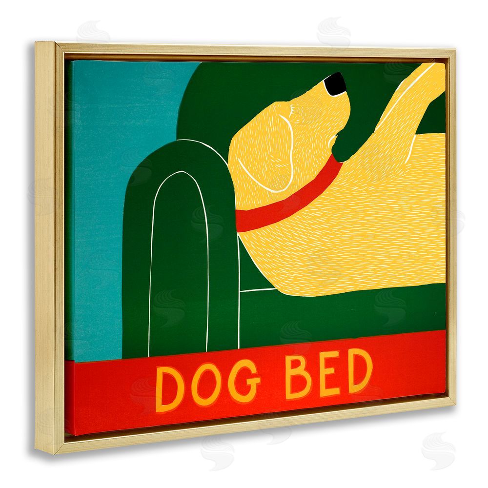 Stephen Huneck Dog Bed Labrador Gold Floating Frame Canvas Wall Art Print