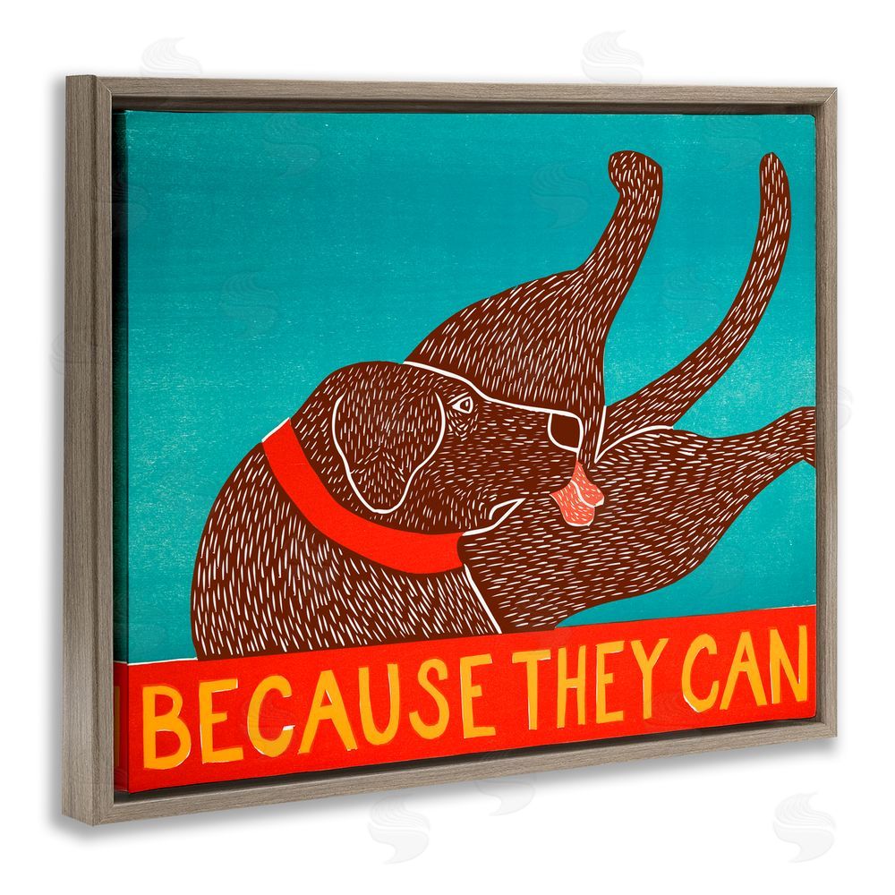 Stephen Huneck Because They Can Funny Dog Brown Floating Frame Canvas Wall Art Print