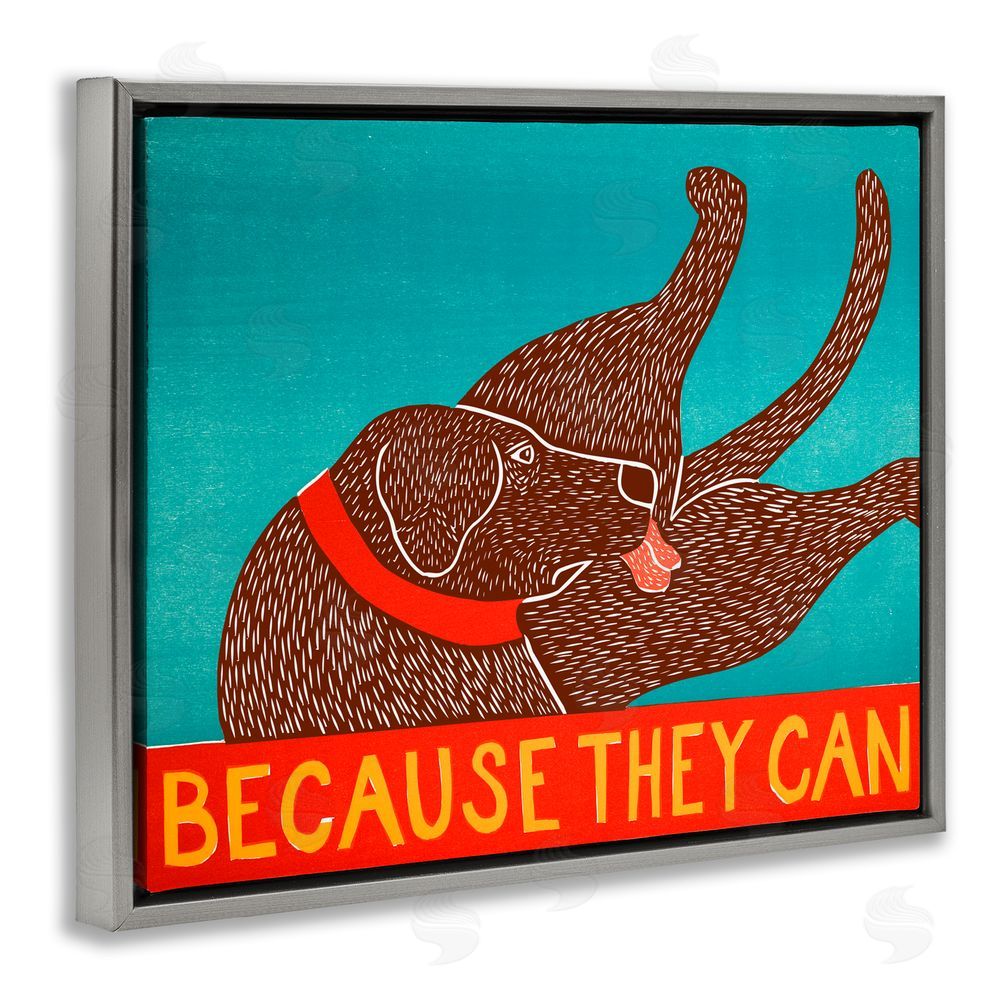 Stephen Huneck Because They Can Funny Dog Gray Floating Frame Canvas Wall Art Print
