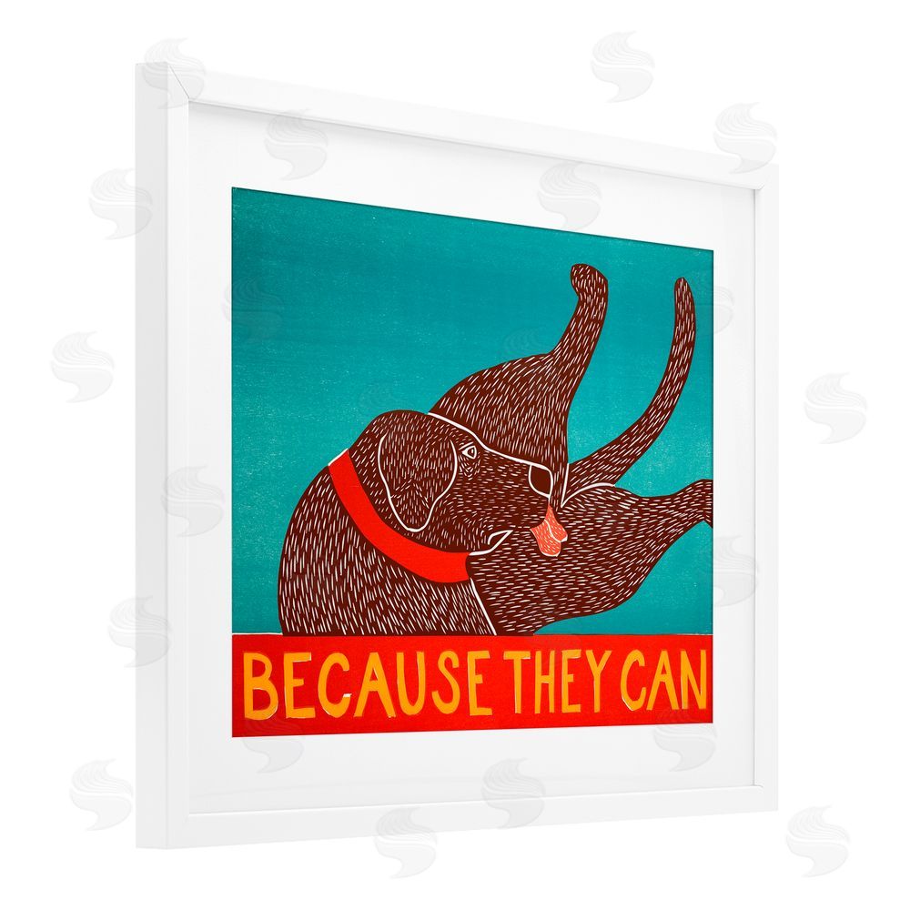 Stephen Huneck Because They Can Funny Dog White Framed Print Under Glass Wall Art