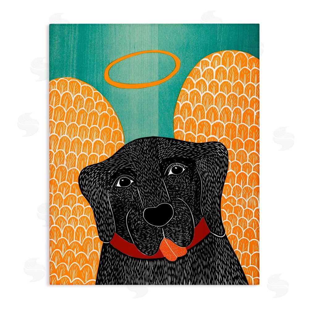 Stephen Huneck Dog Angel with Yellow Wings Stretched Canvas Wall Art Print