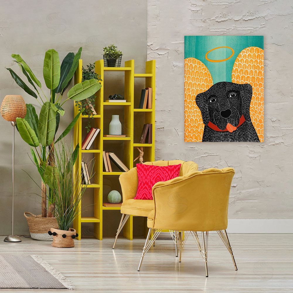 Stephen Huneck Dog Angel with Yellow Wings Stretched Canvas Wall Art Print in Room