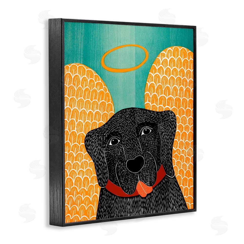 Stephen Huneck Dog Angel with Yellow Wings Black Framed Giclee Print Wall Art