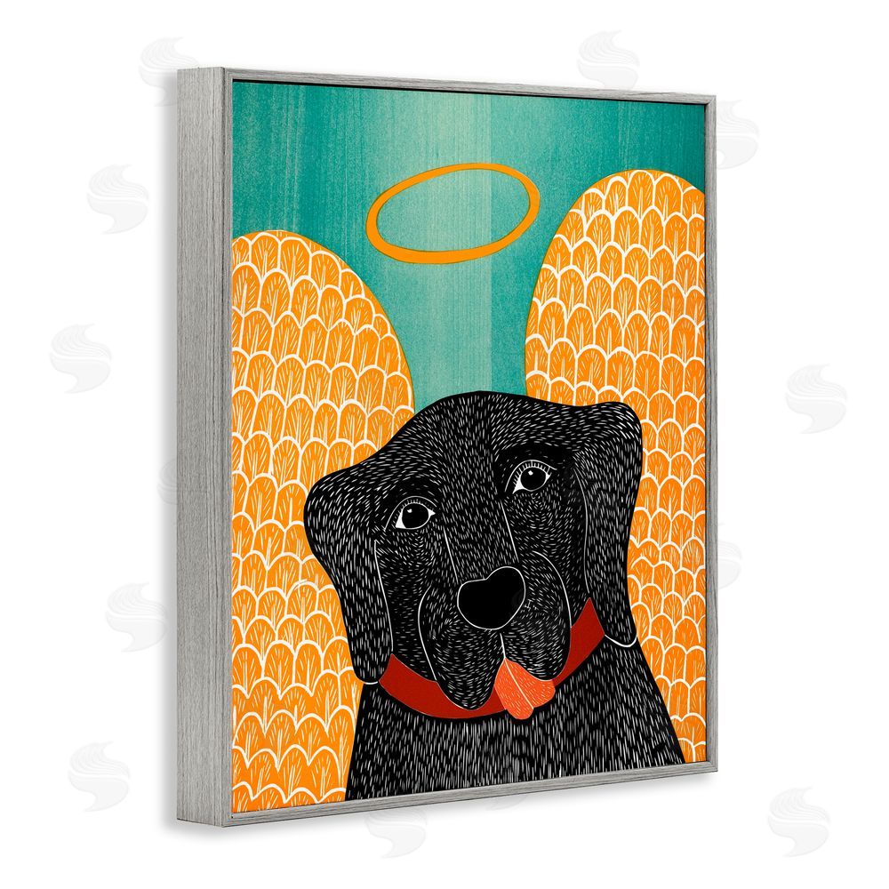 Stephen Huneck Dog Angel with Yellow Wings Gray Framed Giclee Print Wall Art