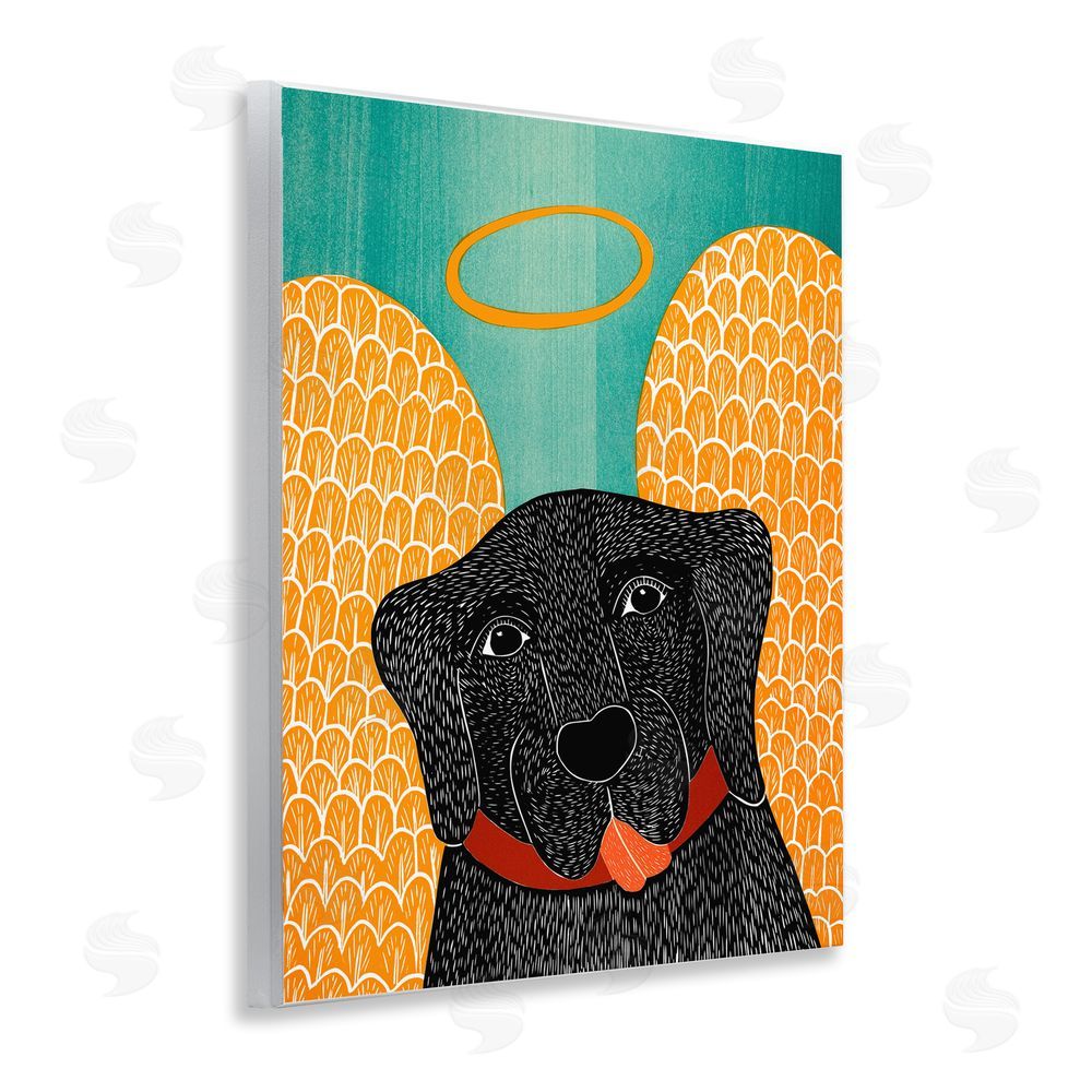 Stephen Huneck Dog Angel with Yellow Wings Wooden Wall Plaque Art Print