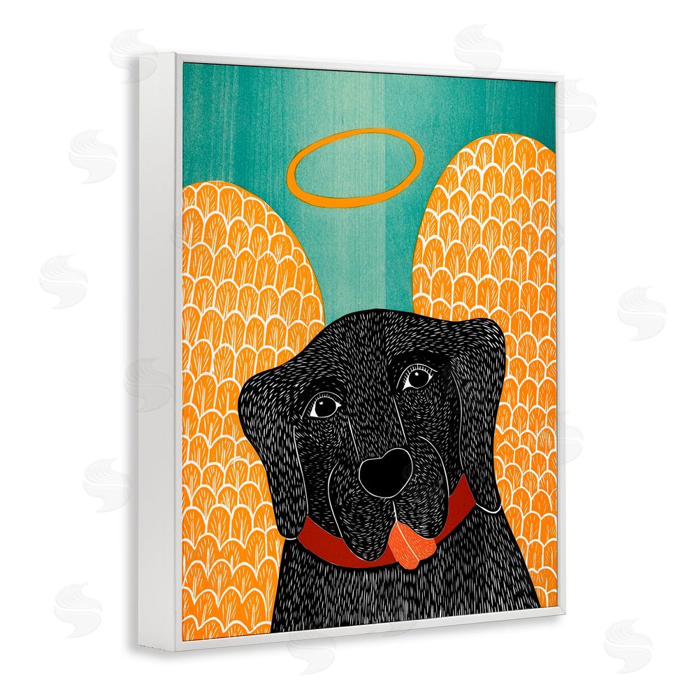 Stephen Huneck Dog Angel with Yellow Wings White Framed Giclee Print Wall Art