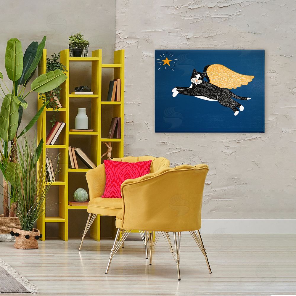 Stephen Huneck Angel Cat with Star Stretched Canvas Wall Art Print in Room