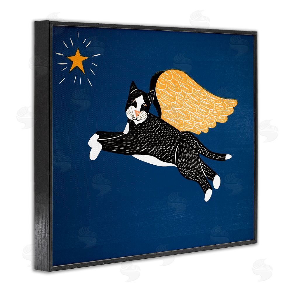 Stephen Huneck Angel Cat with Star Black Framed Giclee Print Wall Art