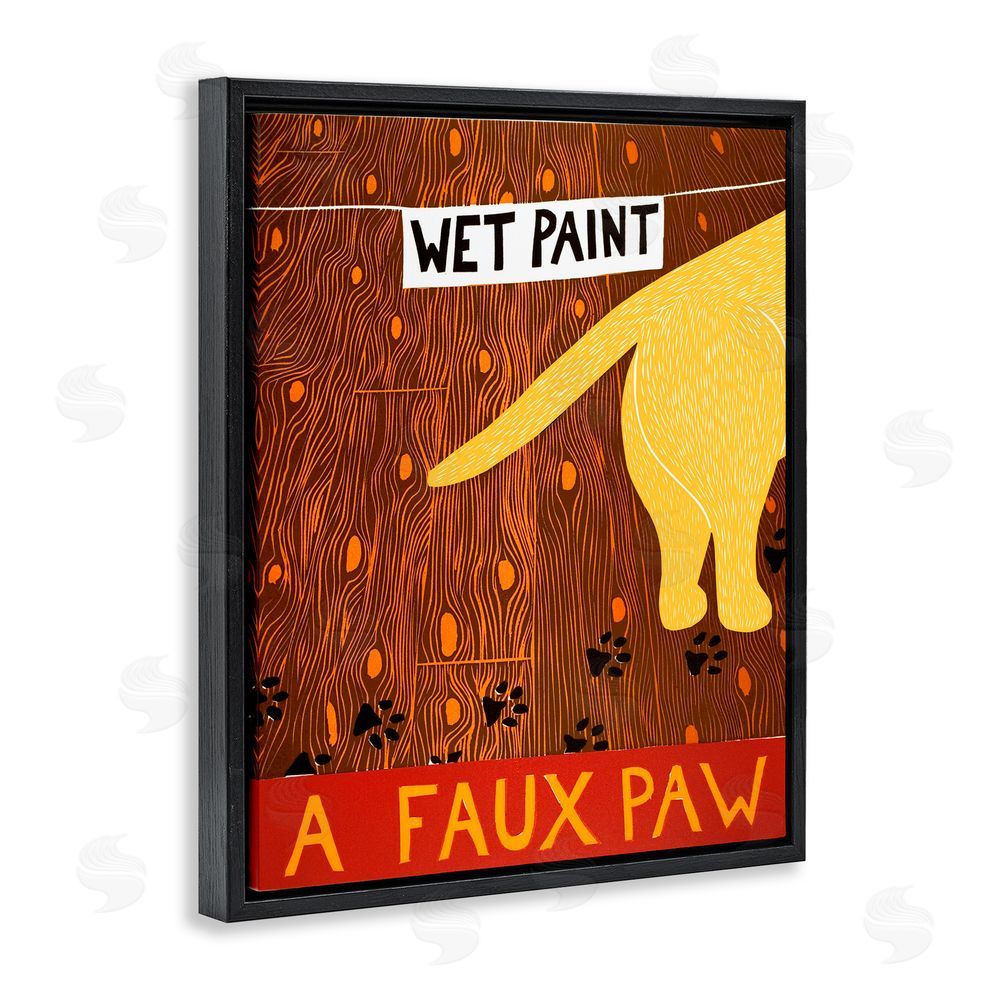Stephen Huneck Wet Paint Faux Paw Black Floating Frame Canvas Wall Art Print