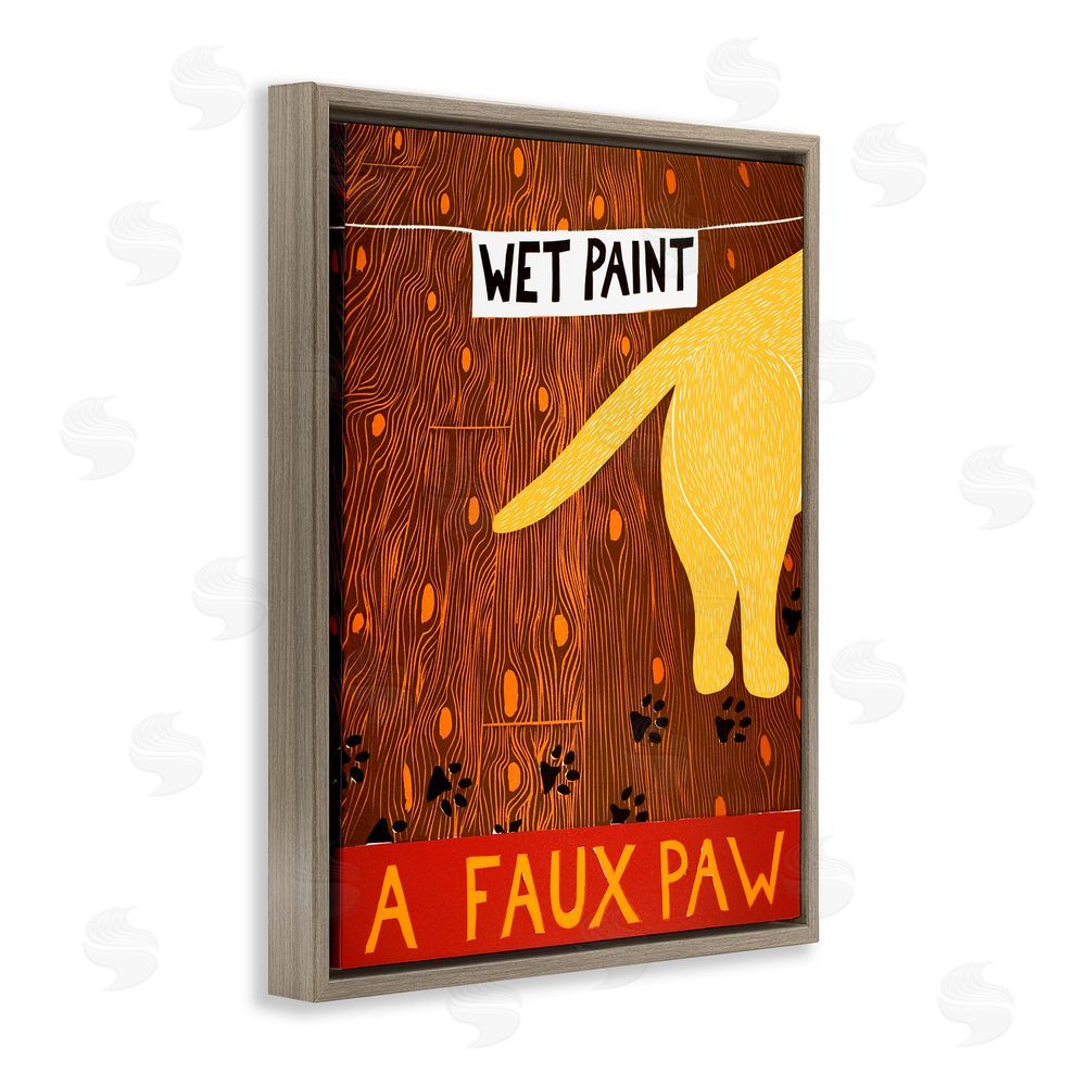 Stephen Huneck Wet Paint Faux Paw Brown Floating Frame Canvas Wall Art Print