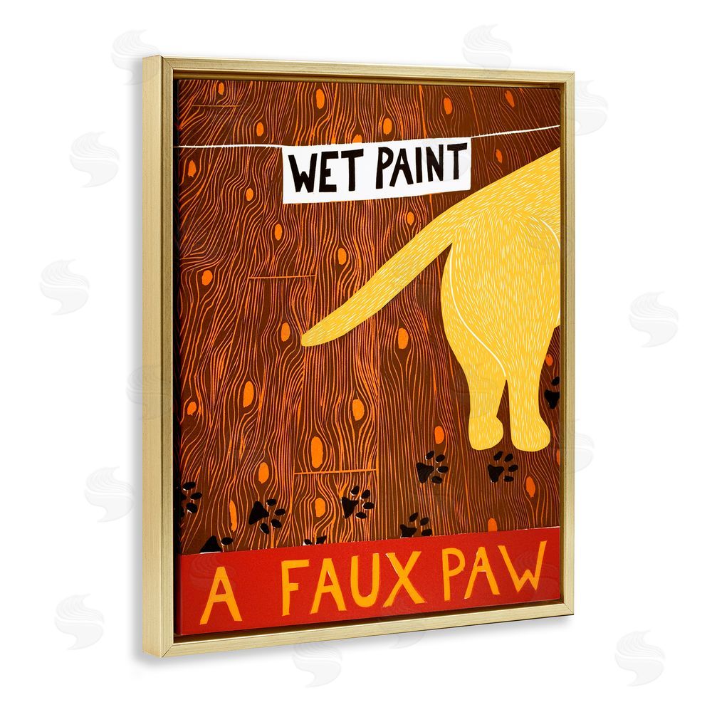 Stephen Huneck Wet Paint Faux Paw Gold Floating Frame Canvas Wall Art Print