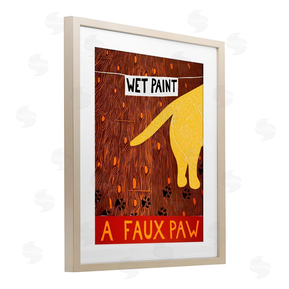 Stephen Huneck Wet Paint Faux Paw Brown Framed Print Under Glass Wall Art