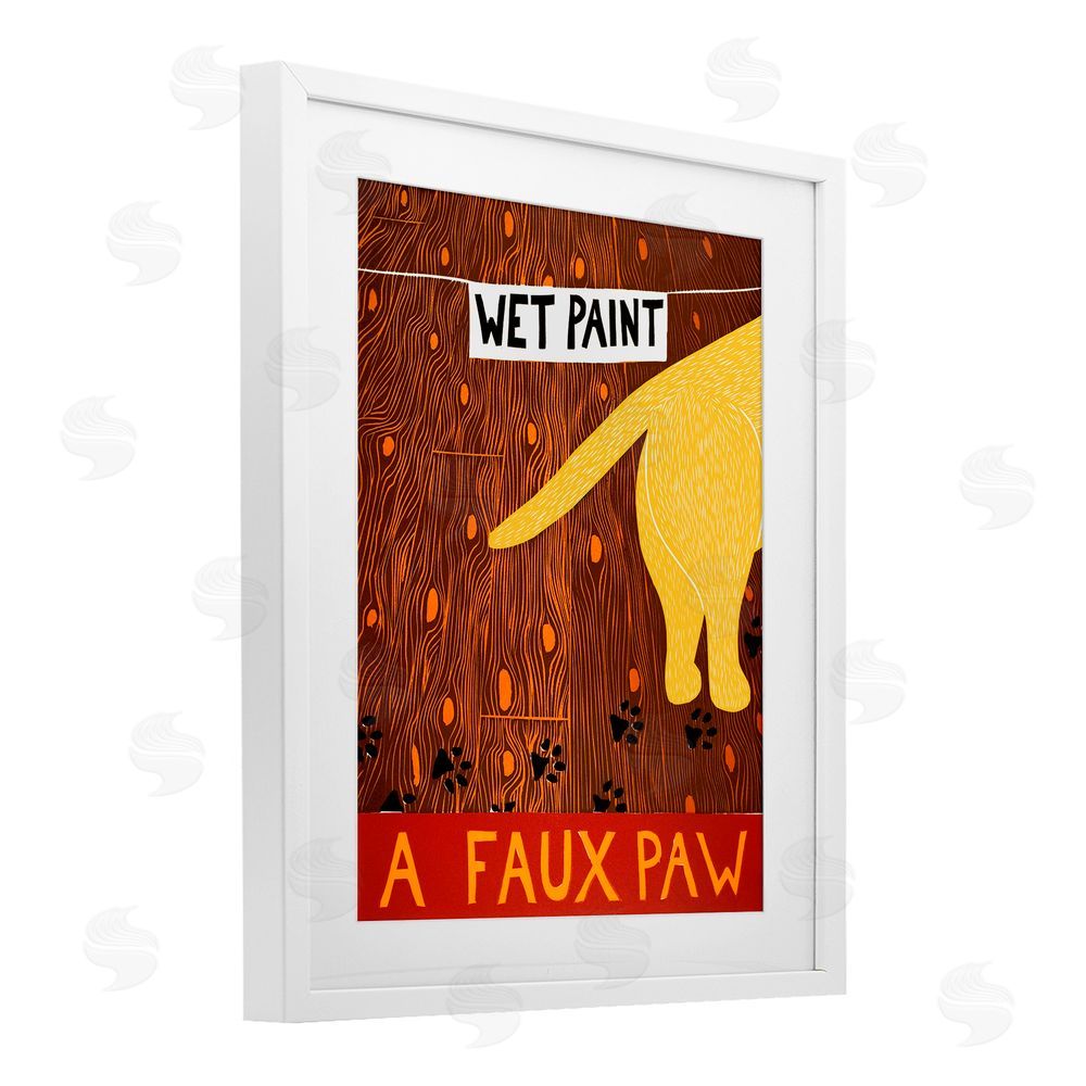 Stephen Huneck Wet Paint Faux Paw White Framed Print Under Glass Wall Art