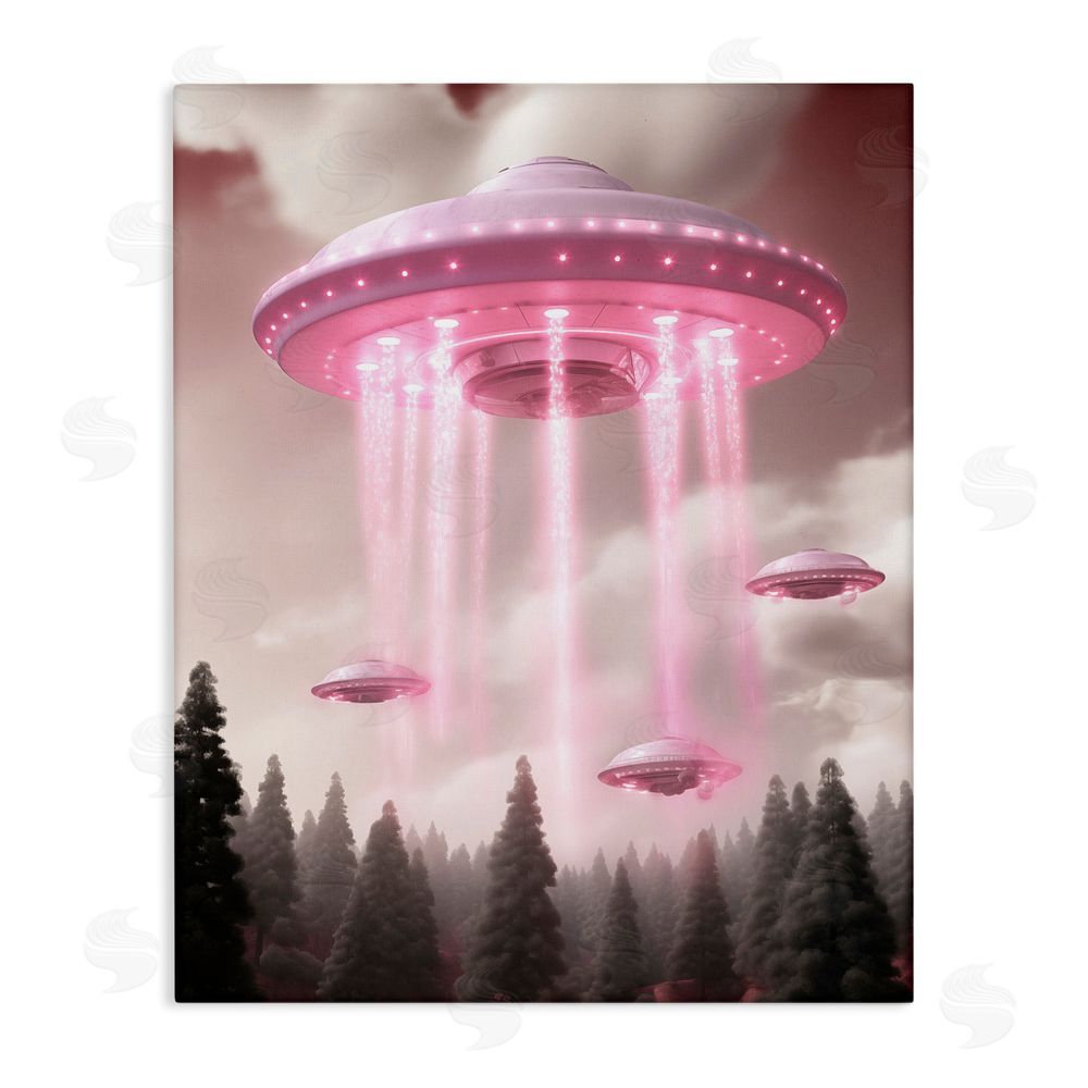 Sasha Glam UFO with Pink Beams Stretched Canvas Wall Art Print