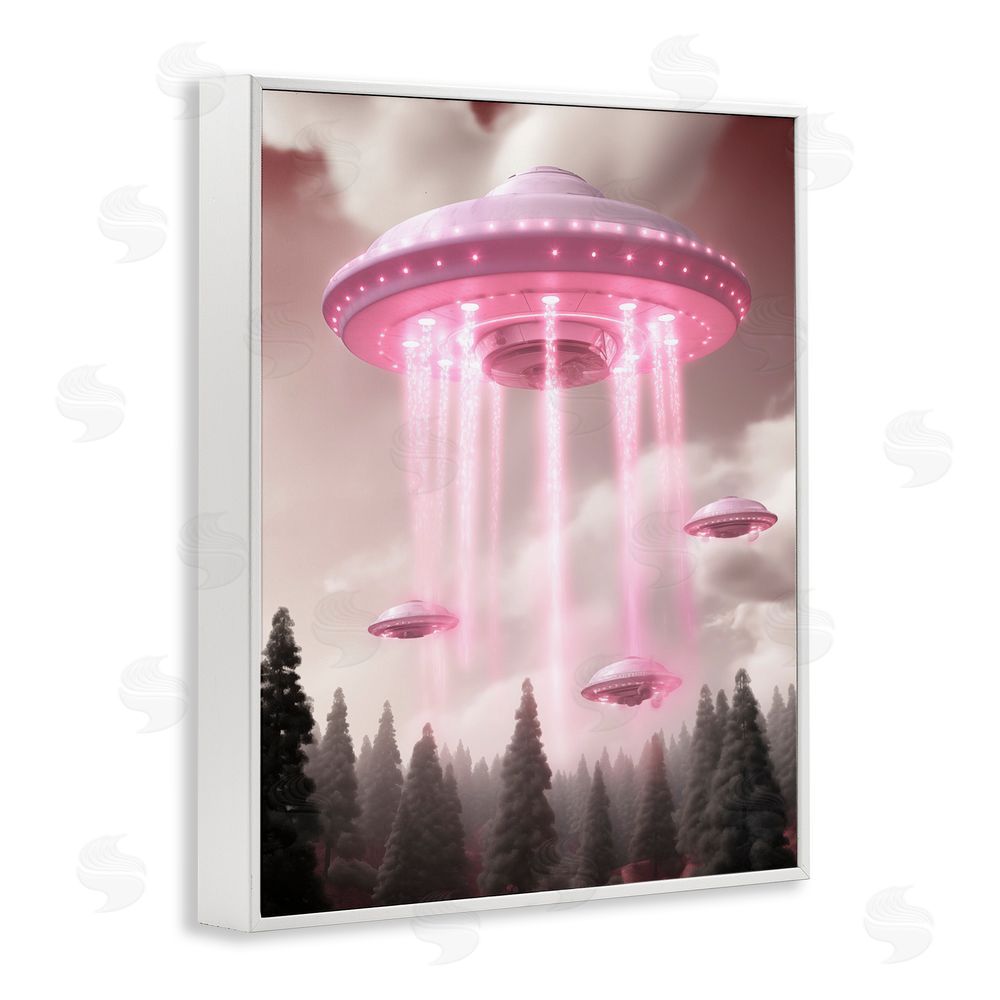 Sasha Glam UFO with Pink Beams White Framed Giclee Print Wall Art