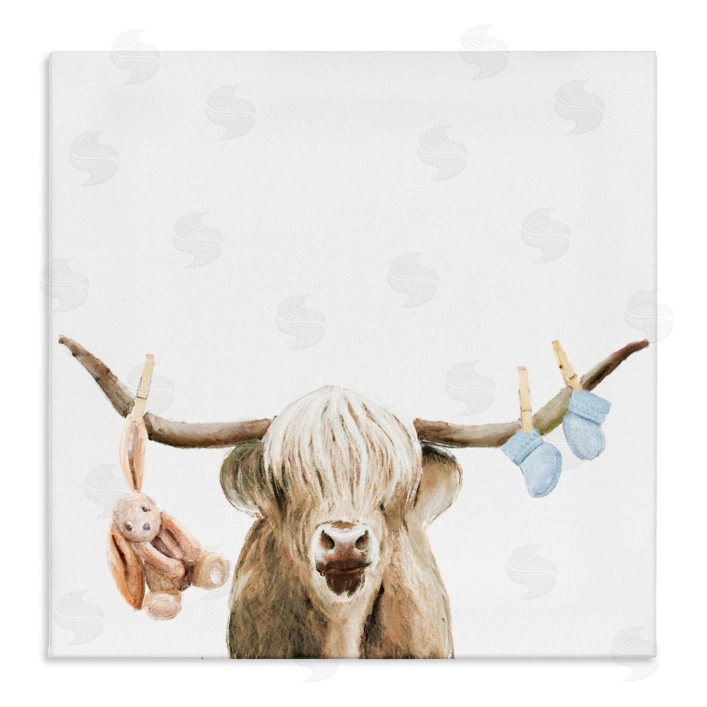 Ali Lynne Highland Cow Baby Boy Stretched Canvas Wall Art Print