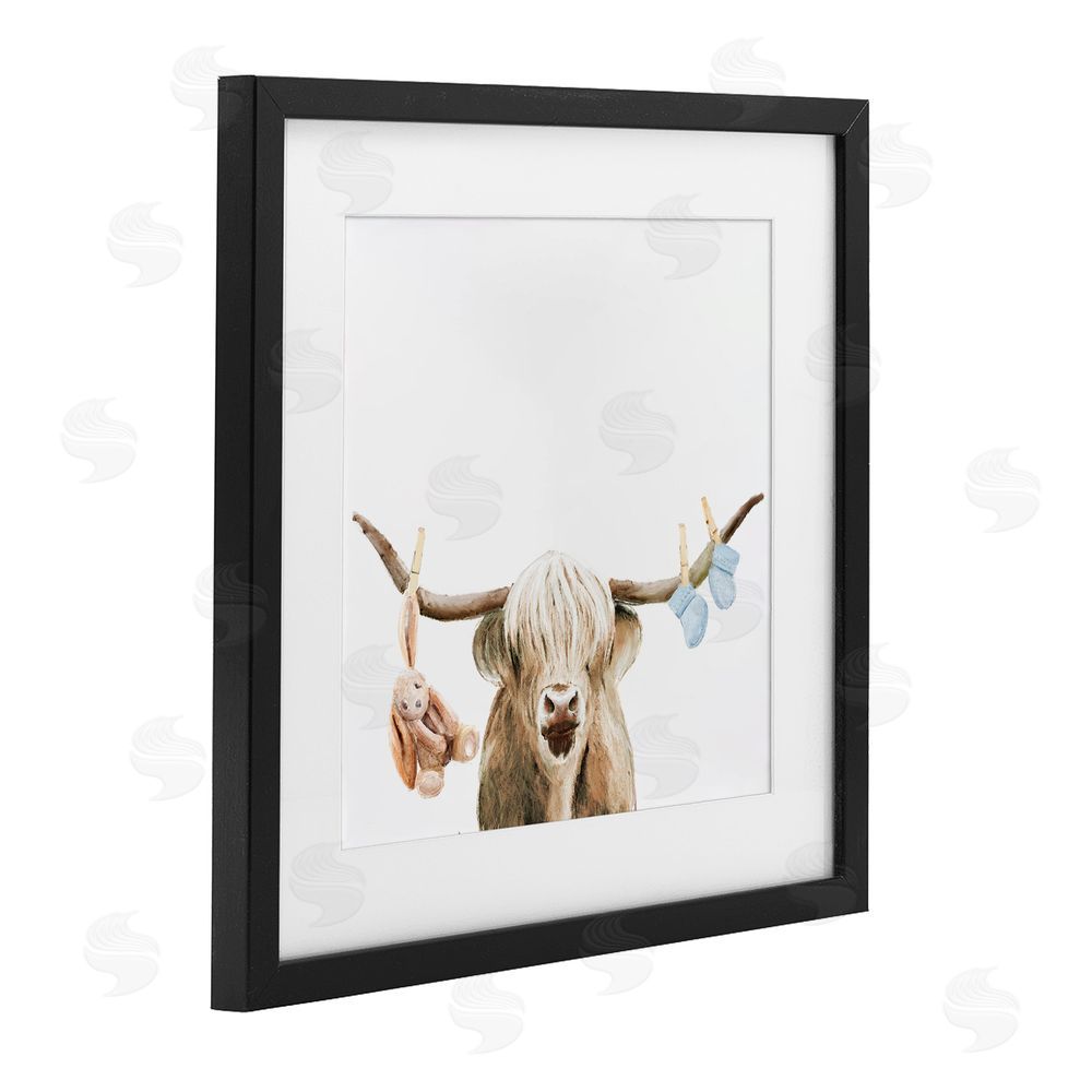 Ali Lynne Highland Cow Baby Boy Black Framed Print Under Glass Wall Art