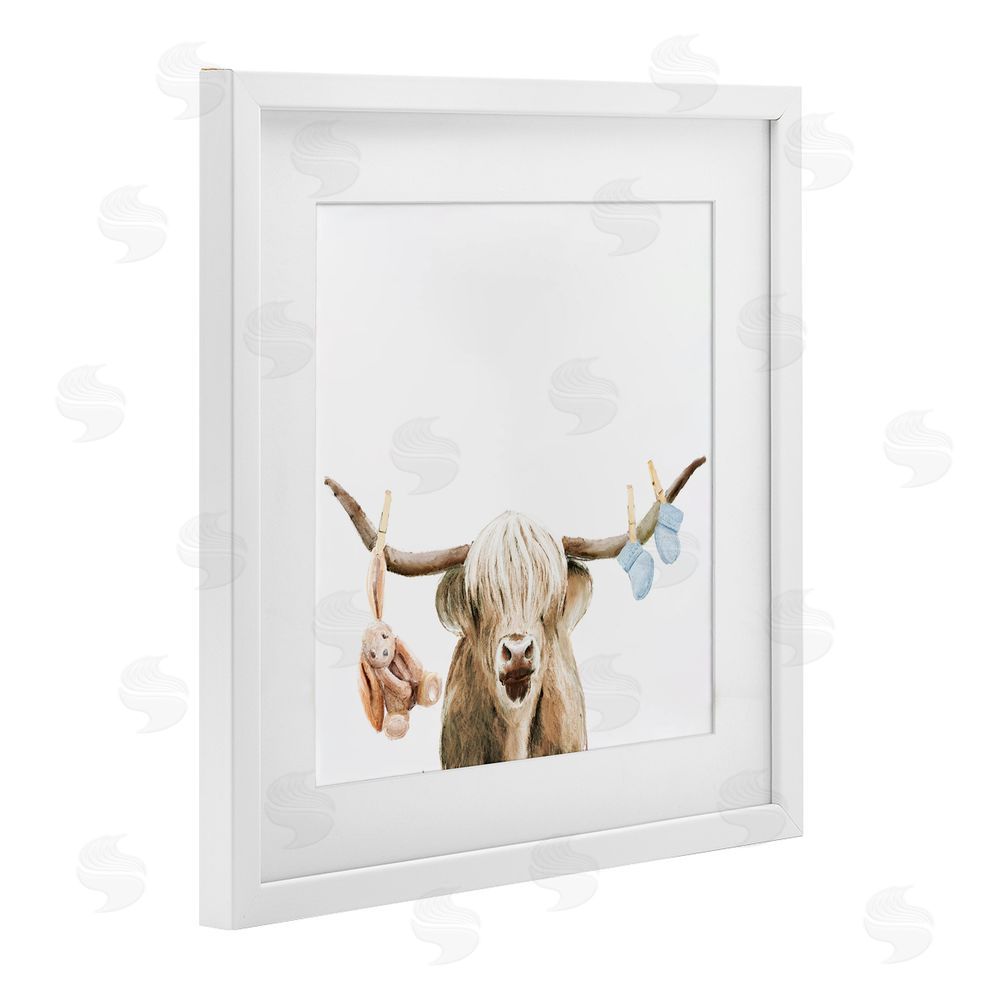 Ali Lynne Highland Cow Baby Boy White Framed Print Under Glass Wall Art