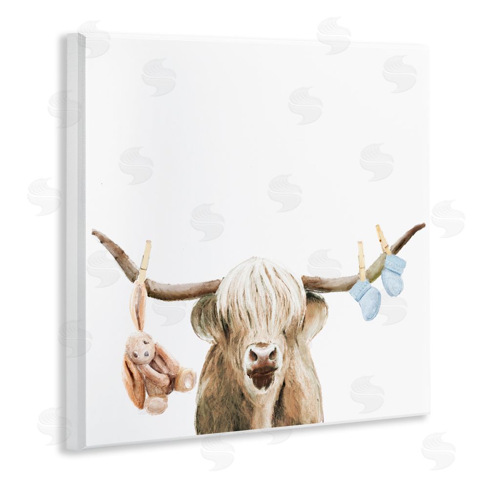 Ali Lynne Highland Cow Baby Boy Wooden Wall Plaque Art Print