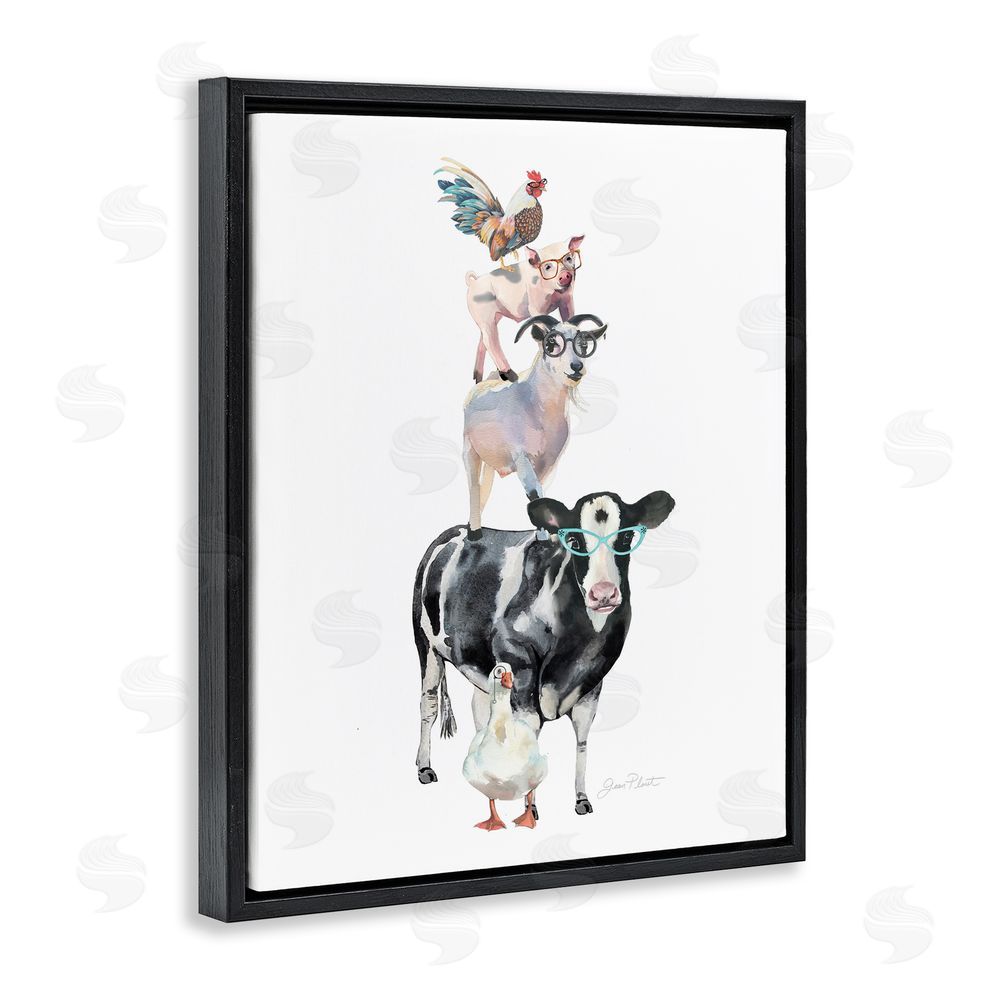 Jean Plout Farm Animal Family Black Floating Frame Canvas Wall Art Print