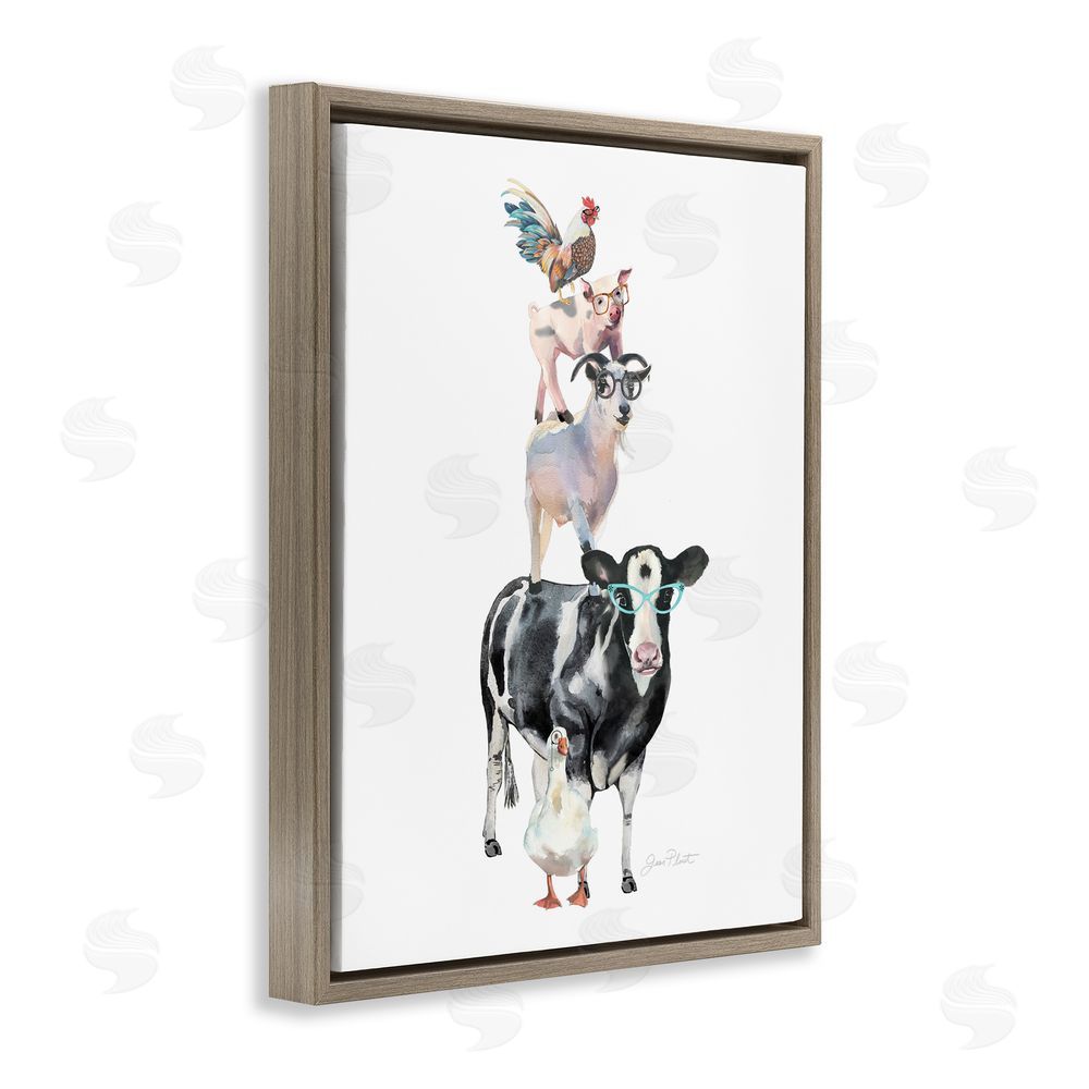Jean Plout Farm Animal Family Brown Floating Frame Canvas Wall Art Print