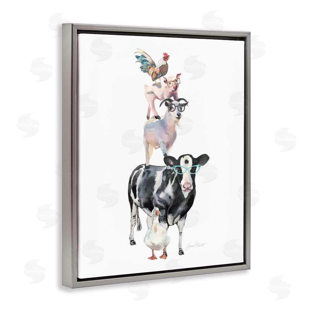 Jean Plout Farm Animal Family Gray Floating Frame Canvas Wall Art Print