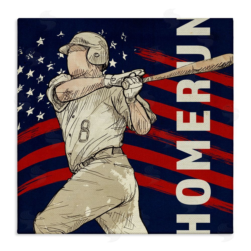 LightBoxJournal Patriotic Home Run Baseballer Stretched Canvas Wall Art Print