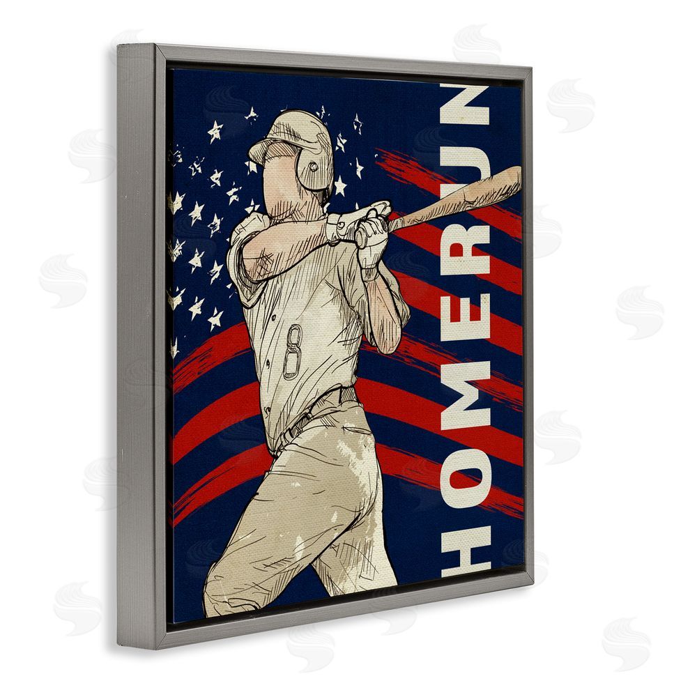 LightBoxJournal Patriotic Home Run Baseballer Gray Floating Frame Canvas Wall Art Print