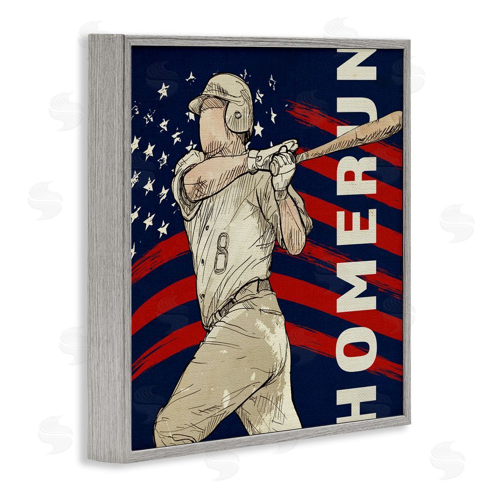 LightBoxJournal Patriotic Home Run Baseballer Gray Framed Giclee Print Wall Art