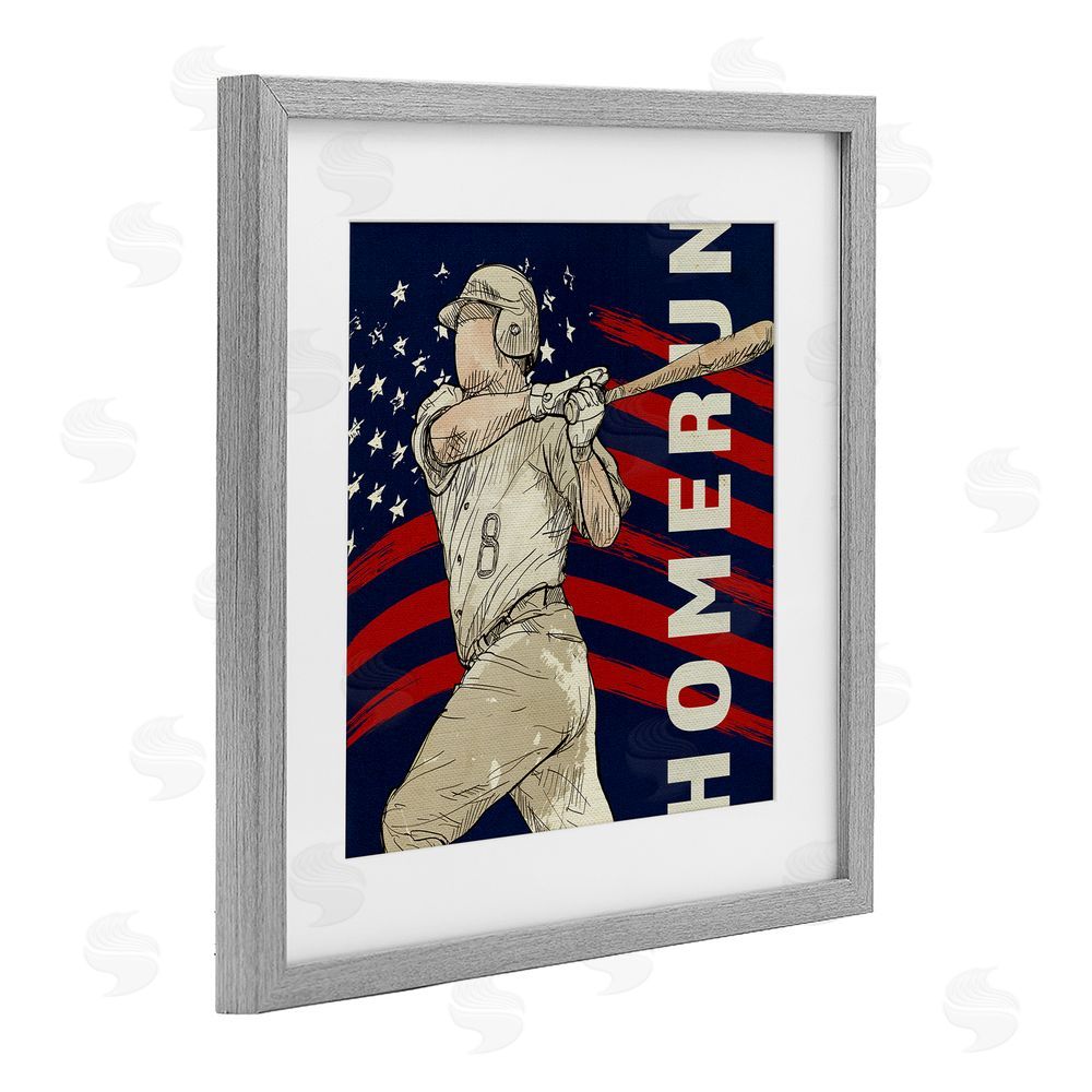 LightBoxJournal Patriotic Home Run Baseballer Gray Framed Print Under Glass Wall Art
