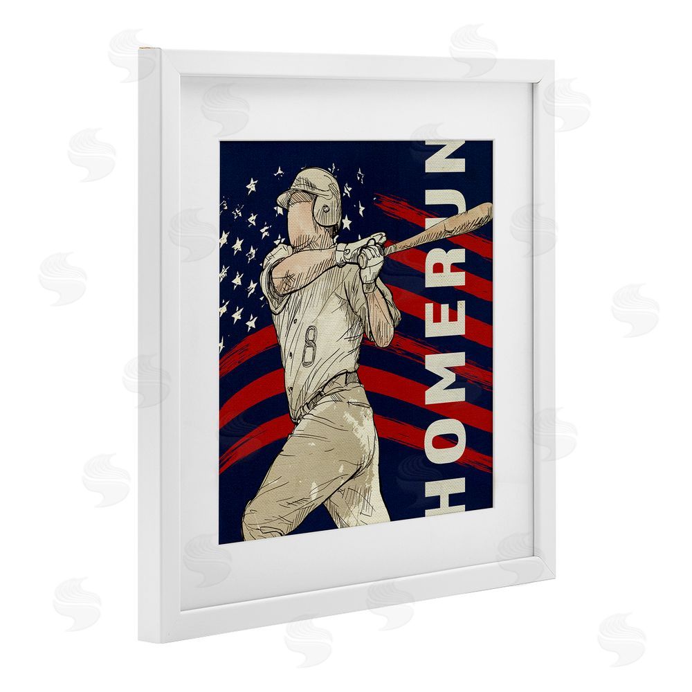 LightBoxJournal Patriotic Home Run Baseballer White Framed Print Under Glass Wall Art