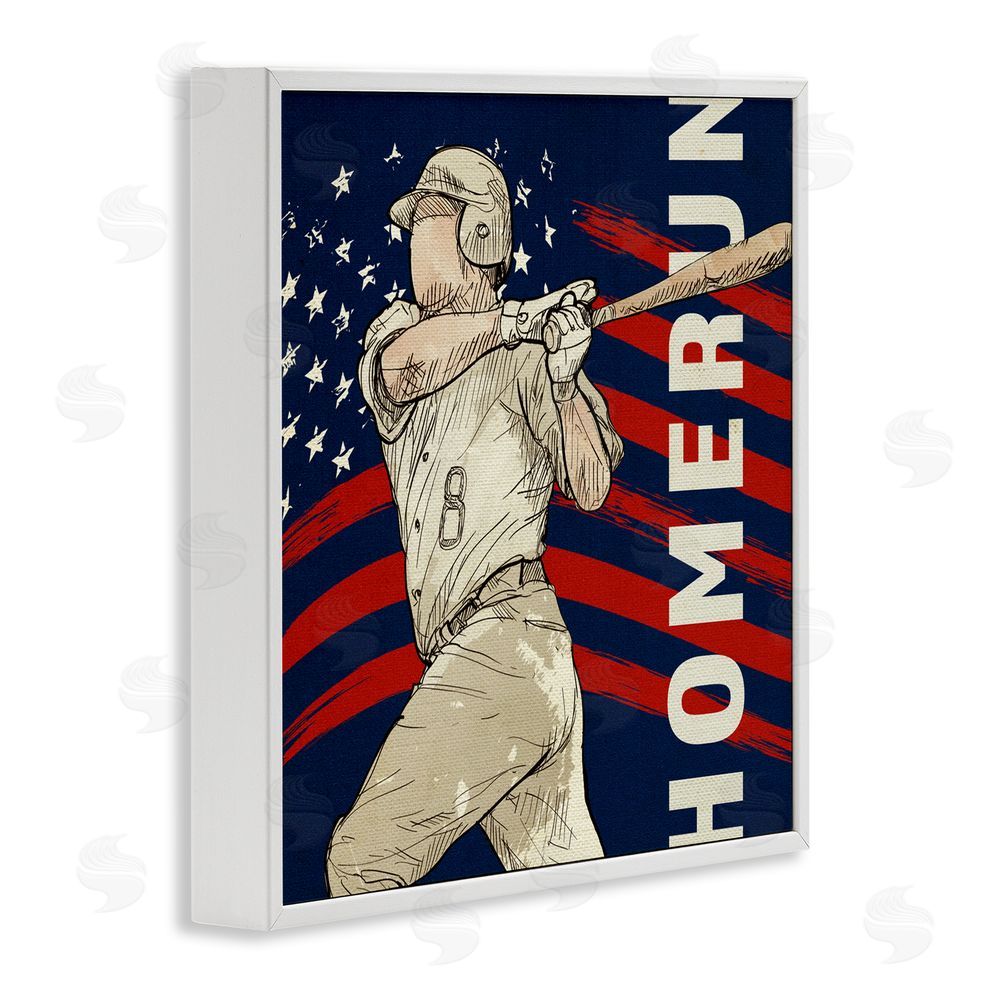 LightBoxJournal Patriotic Home Run Baseballer White Framed Giclee Print Wall Art