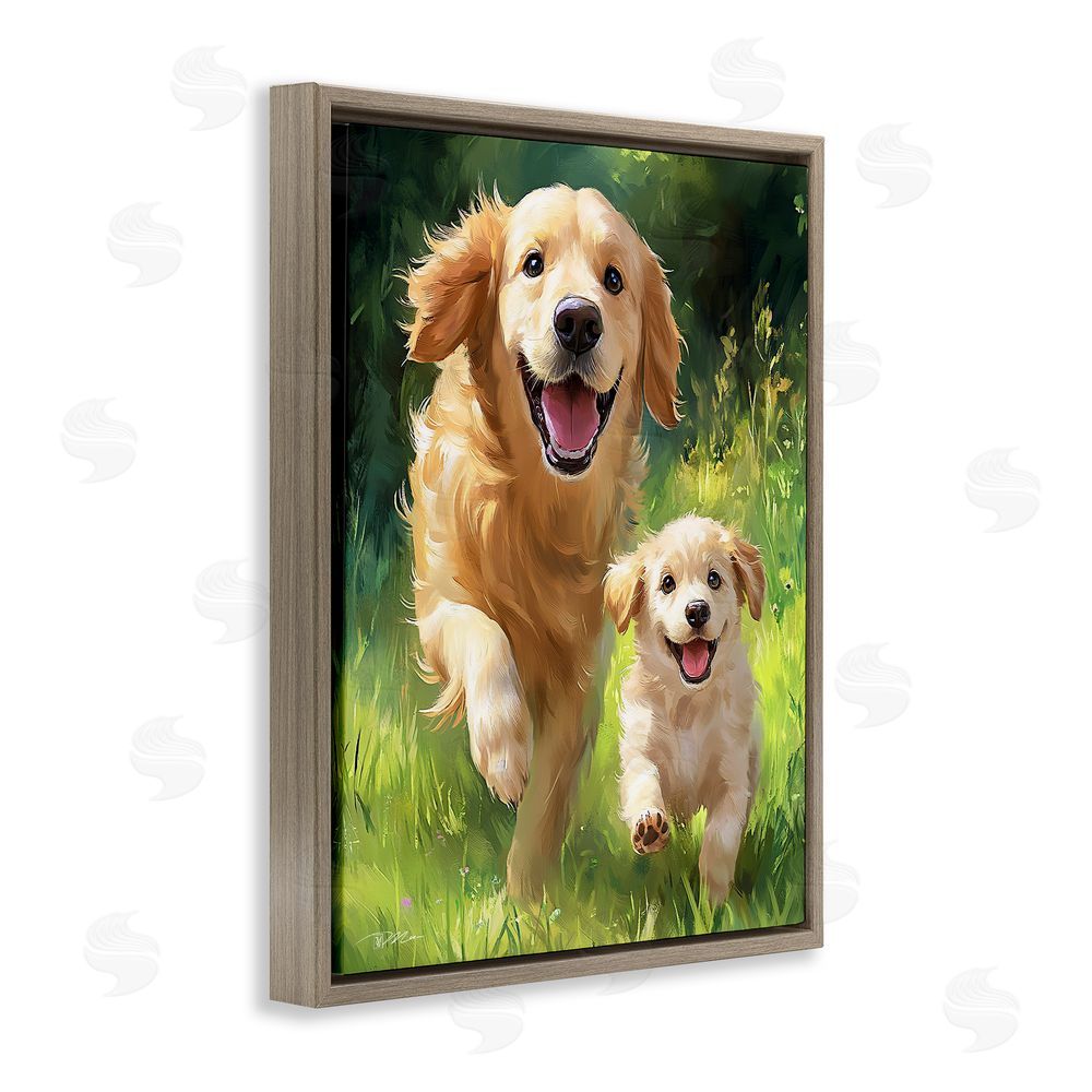 Momart Father & Son Labrador Brown Floating Frame Canvas Wall Art Print
