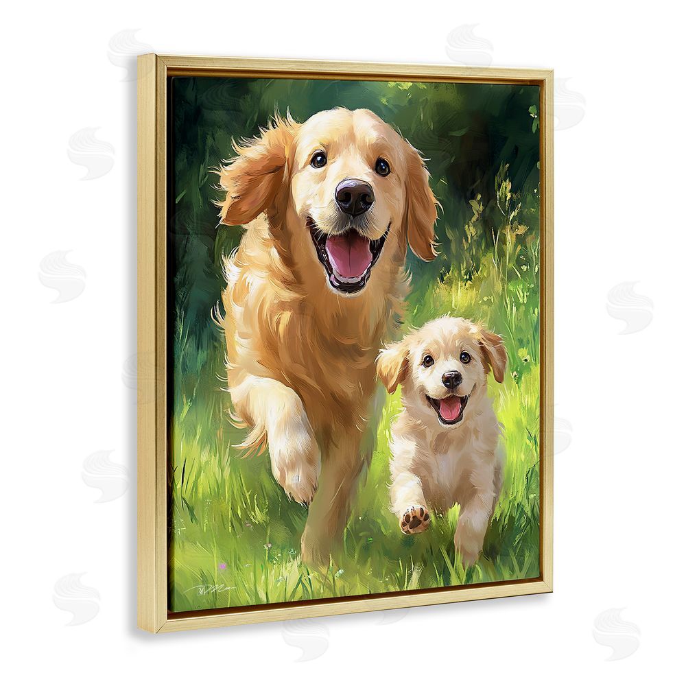 Momart Father & Son Labrador Gold Floating Frame Canvas Wall Art Print