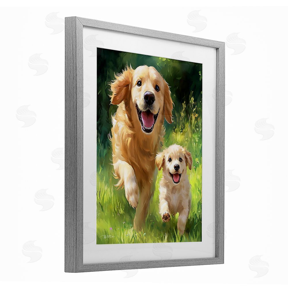 Momart Father & Son Labrador Gray Framed Print Under Glass Wall Art