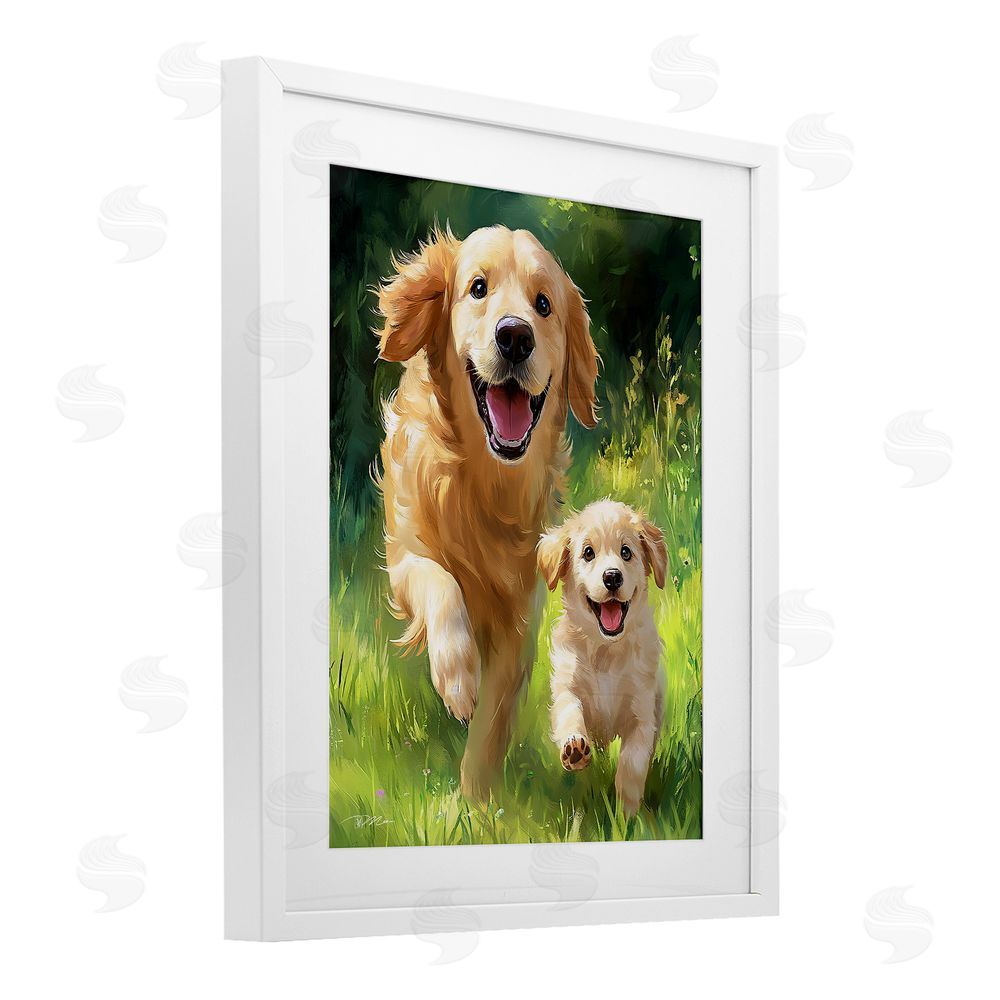 Momart Father & Son Labrador White Framed Print Under Glass Wall Art
