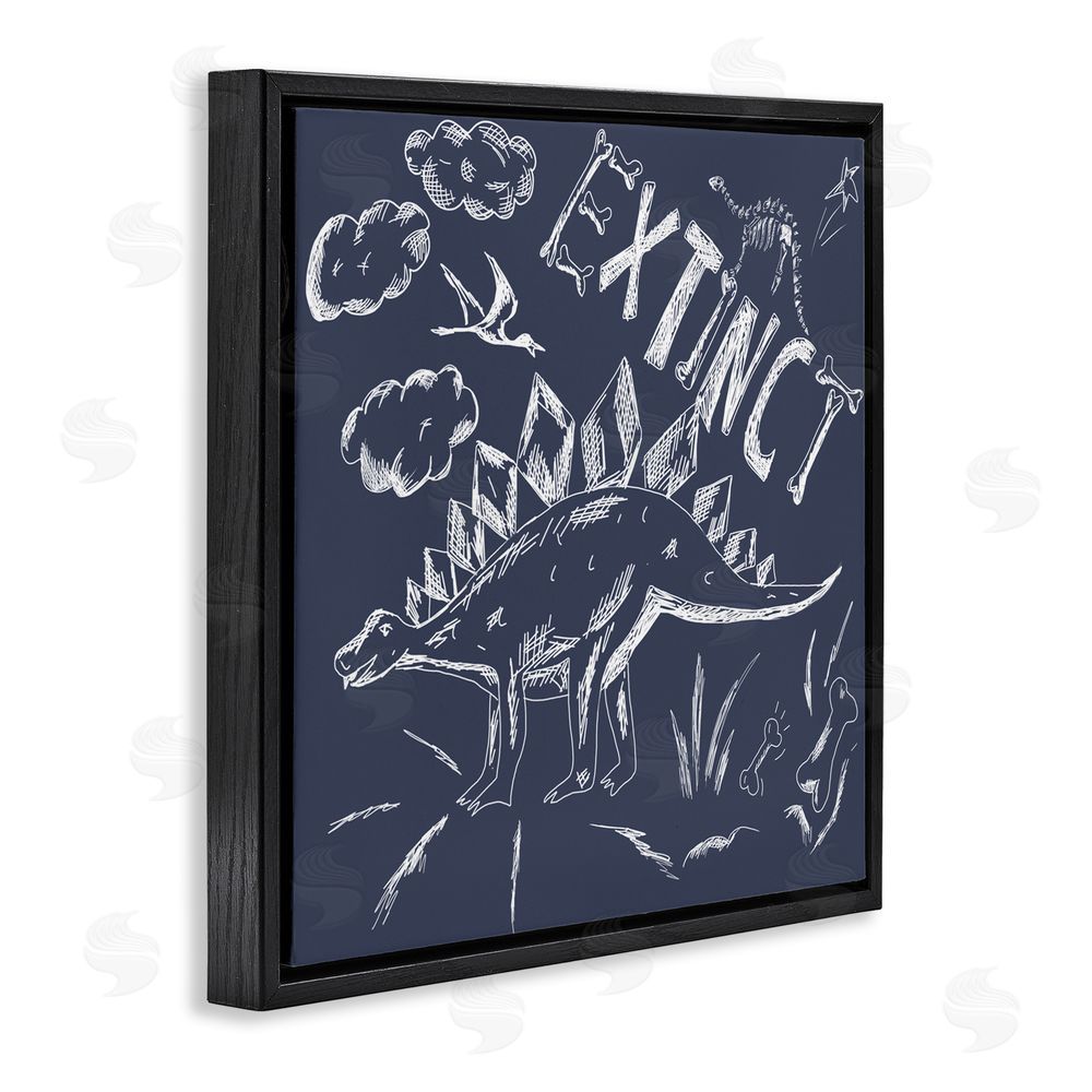 HUE and MI and Sangita Sketchy Extinct Dinosaur Black Floating Frame Canvas Wall Art Print