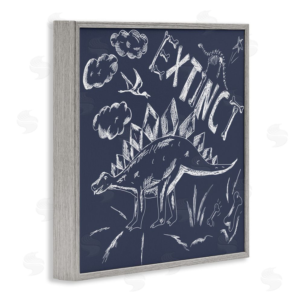 HUE and MI and Sangita Sketchy Extinct Dinosaur Gray Framed Giclee Print Wall Art