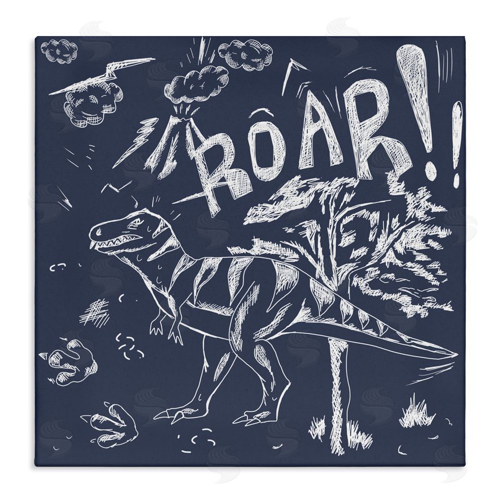HUE and MI and Sangita Sketchy Roar Dinosaur Stretched Canvas Wall Art Print
