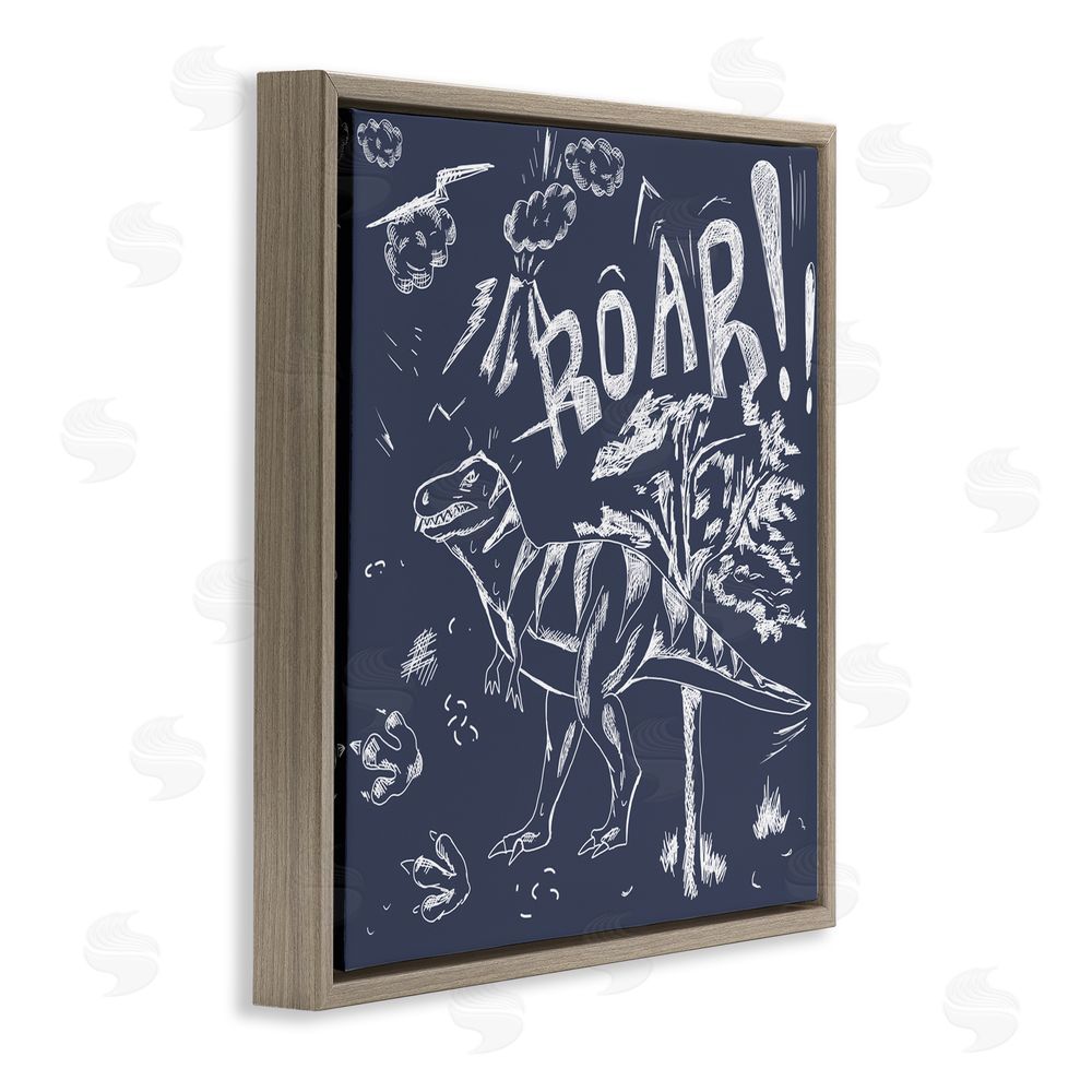 HUE and MI and Sangita Sketchy Roar Dinosaur Brown Floating Frame Canvas Wall Art Print