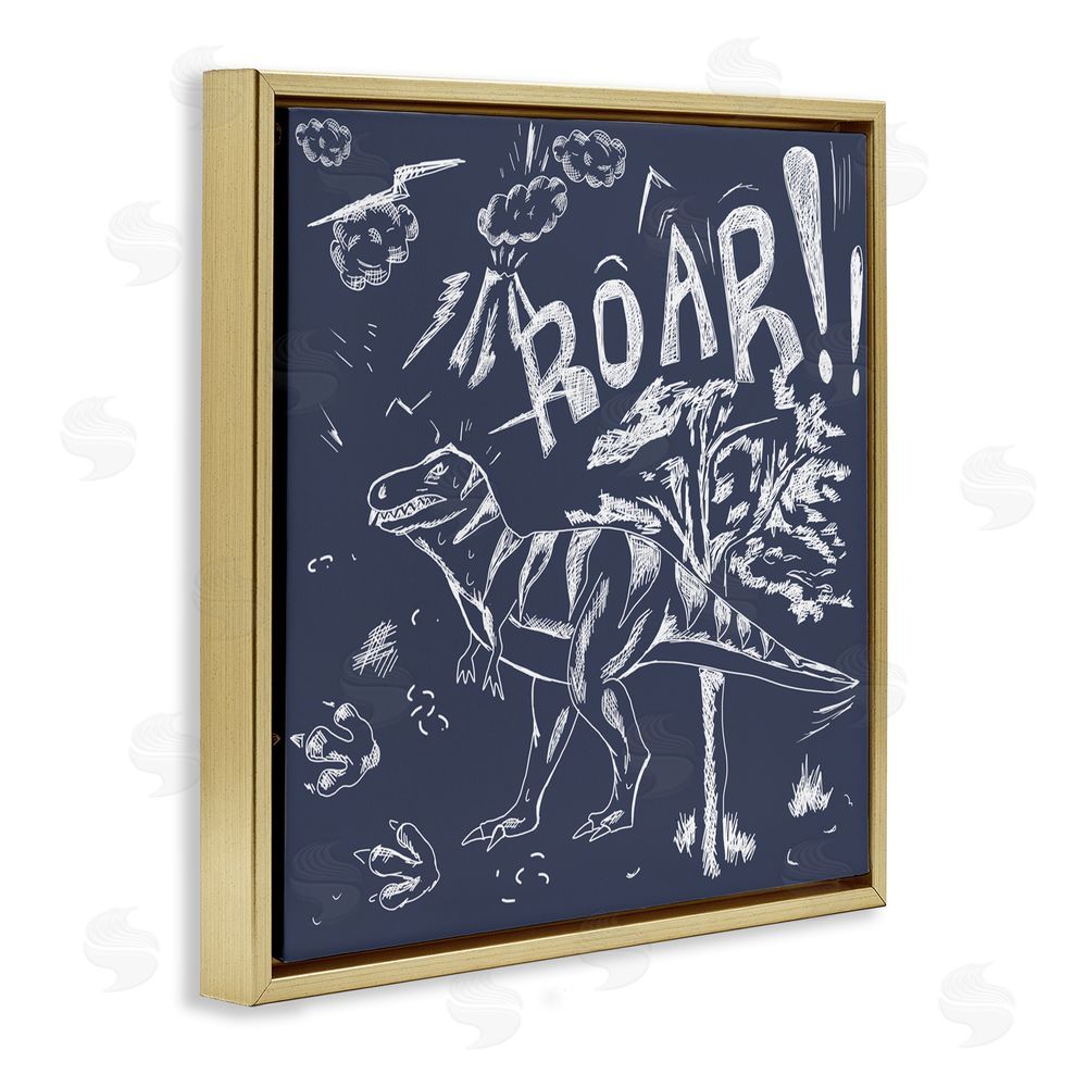 HUE and MI and Sangita Sketchy Roar Dinosaur Gold Floating Frame Canvas Wall Art Print