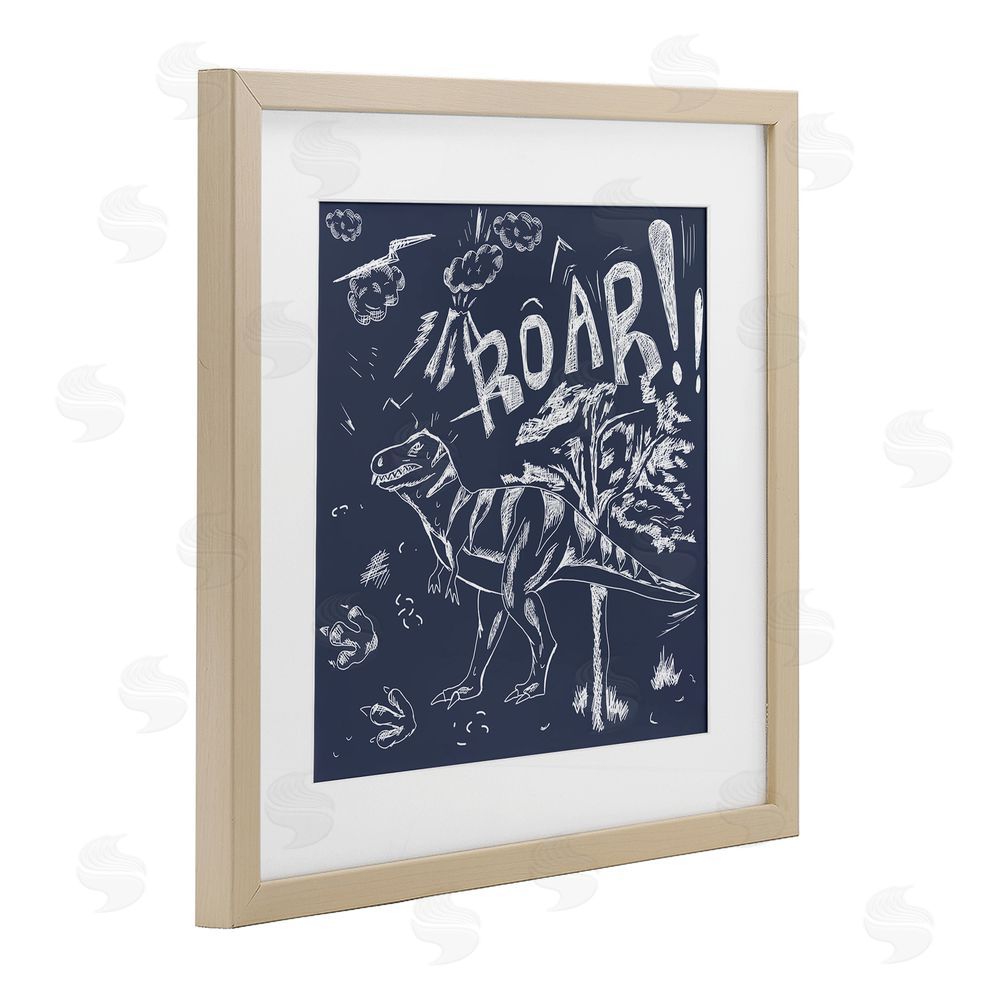 HUE and MI and Sangita Sketchy Roar Dinosaur Brown Framed Print Under Glass Wall Art